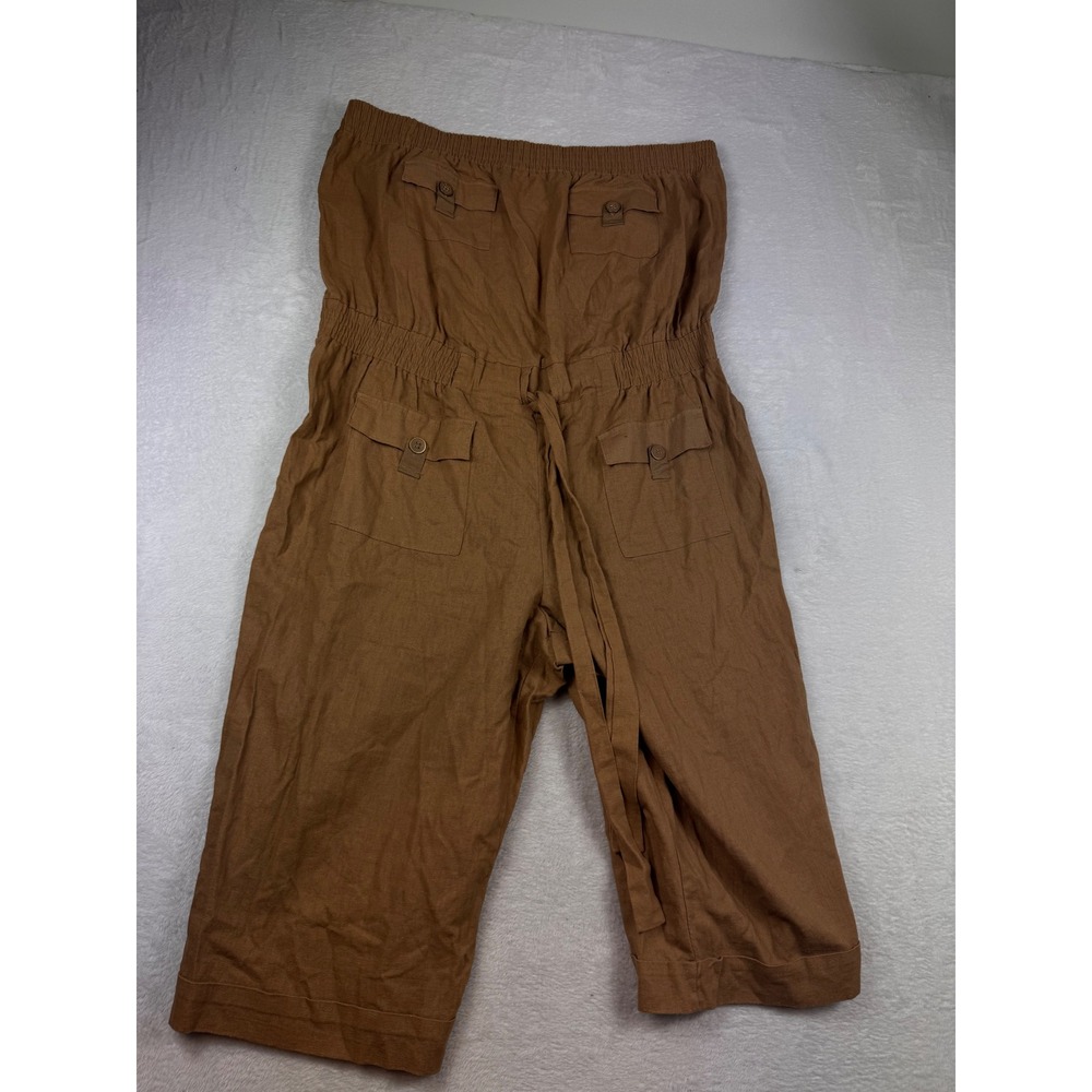 Caren Sport Brown 100% Linen Strapless Cargo Romper Jumpsuit Plus Size 3X